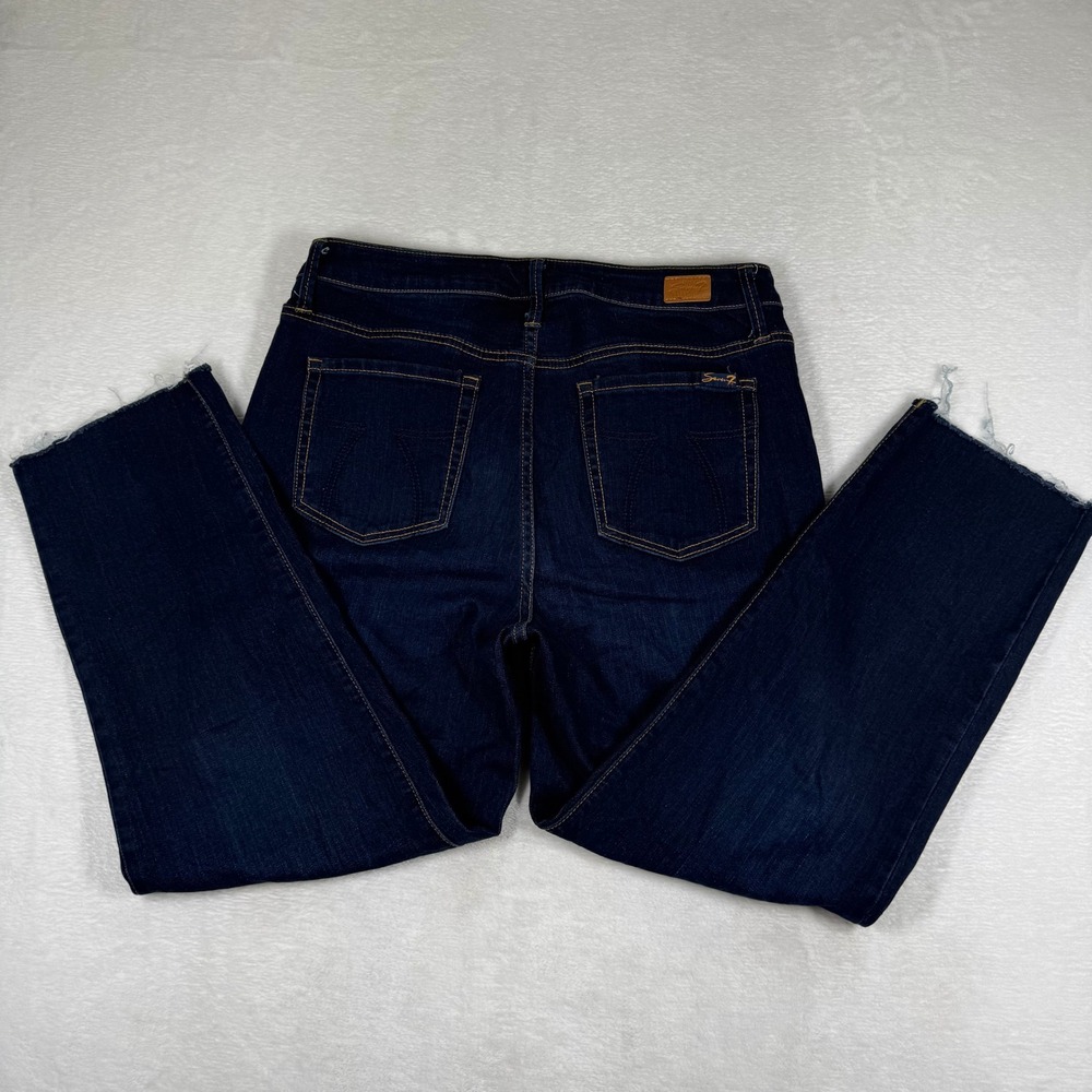 Seven 7 Jeans Womens 8 Tower Straight Crop Dark Wash Blue Raw Hem‎ Denim Pants